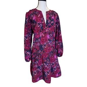 Boho Tiered Floral Mini Dress | Valentines | Pink Burgundy Navy | Size L